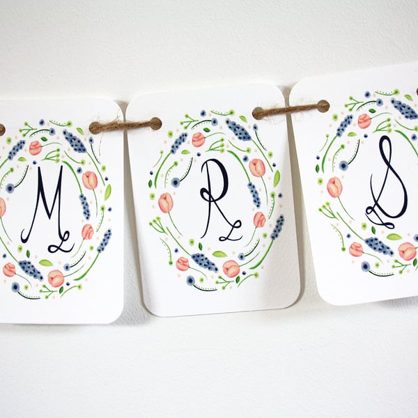 Mr and Mrs country garden wedding bunting