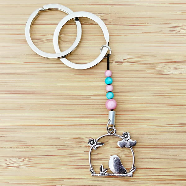 Pretty Bird Keyring. Keyring. Beaded Keyring. Charm Keyring. Key Fob.