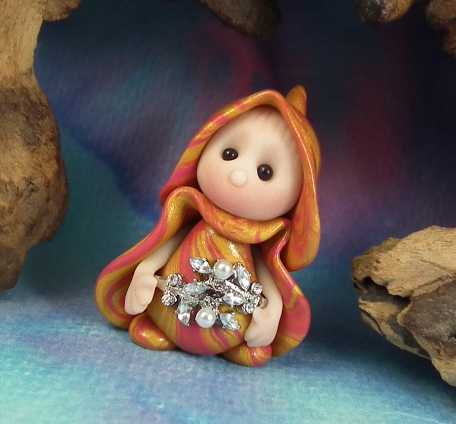 Tiny Magical Gnome 'Thea' with jewelled belt OOAK Ann Galvin