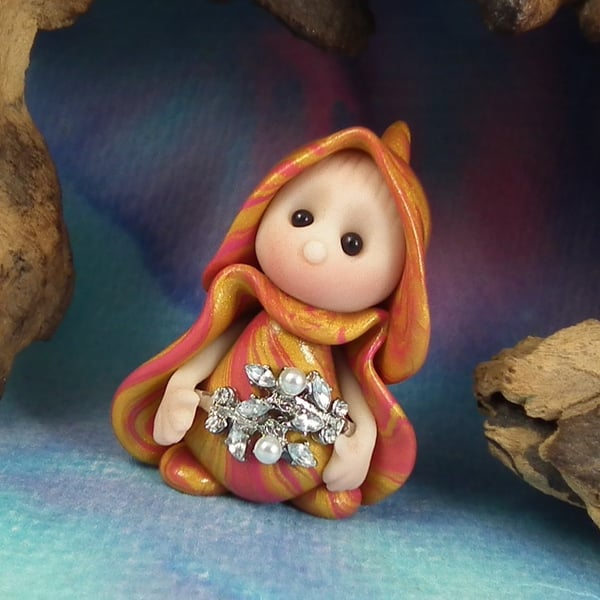 Tiny Magical Gnome 'Thea' with jewelled belt OOAK Ann Galvin