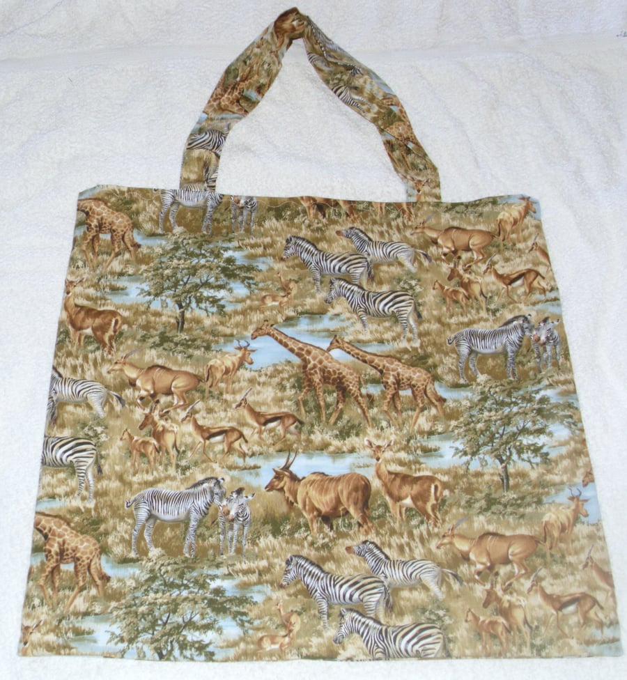 On Safari Animals on grassy plains shopping bag , Tote bag