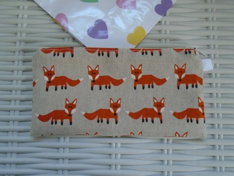 Hessian Fox Pencil Case or Small Make Up Bag.