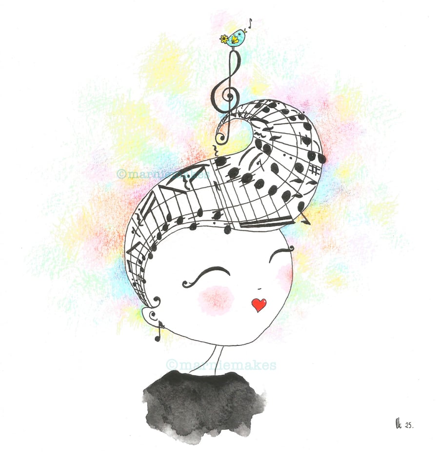 'Music Is A Painting You Can Hear'- Unframed Original Illustration 