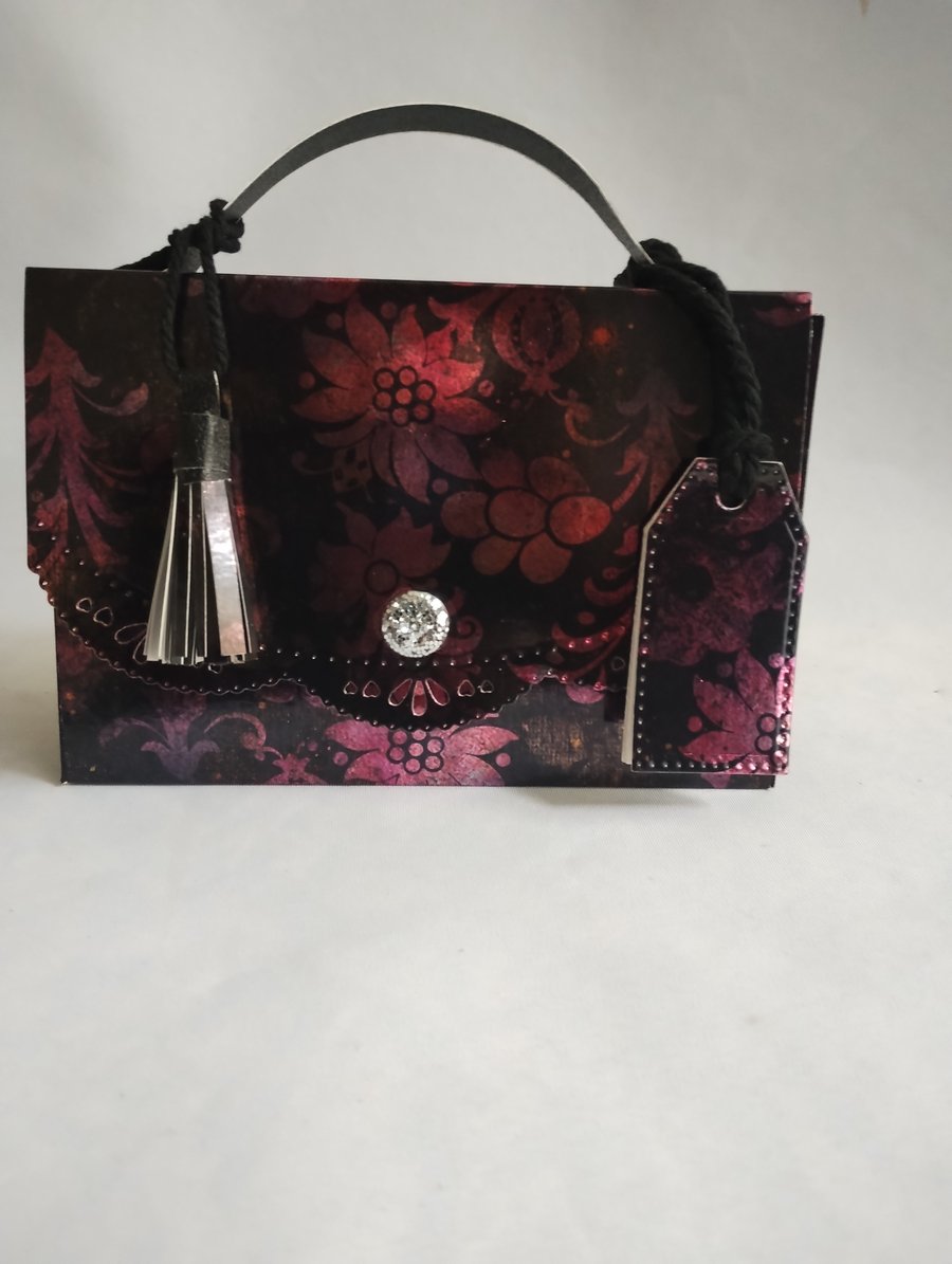 Super Shiny Black and Dark Pink Floral Gift Bag 