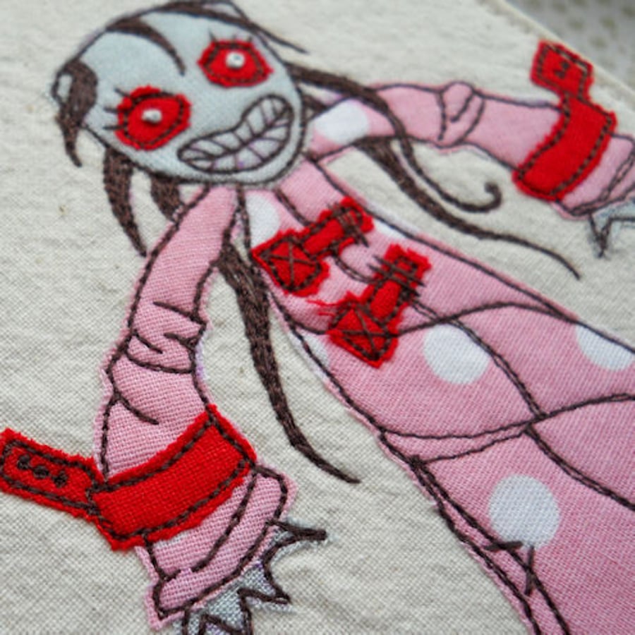 embroidered notebook - pretty lady zombie - A6