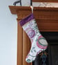 Luxury Christmas Stocking - Purple Green Gold Crewel upcycled vintage zero waste - Image 1