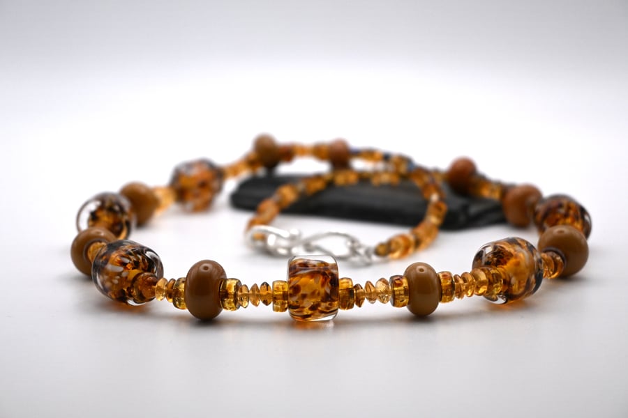 lampwork glass and citrine gemstone necklace