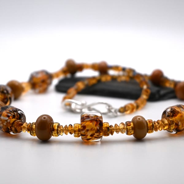 lampwork glass and citrine gemstone necklace