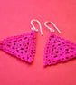Delicate Triangular Lace Earrings in Cerise Pink - Image 5