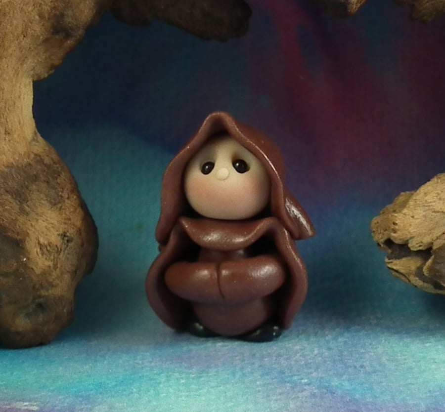 Tiny Gnome Monk 'Brother Aelff' 1.5" OOAK Sculpt by Ann Galvin