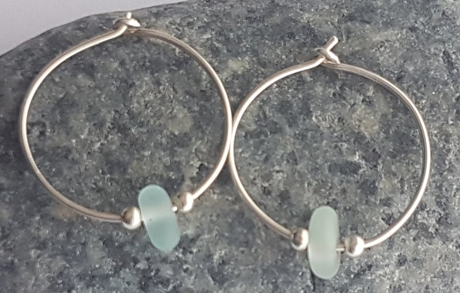 Sterling Silver Seaglass Hoops