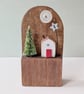 Festive Wooden Cottage Scene with Tree and Button Moon - Image 2