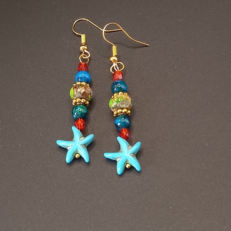 Howlite Starfish Earrings