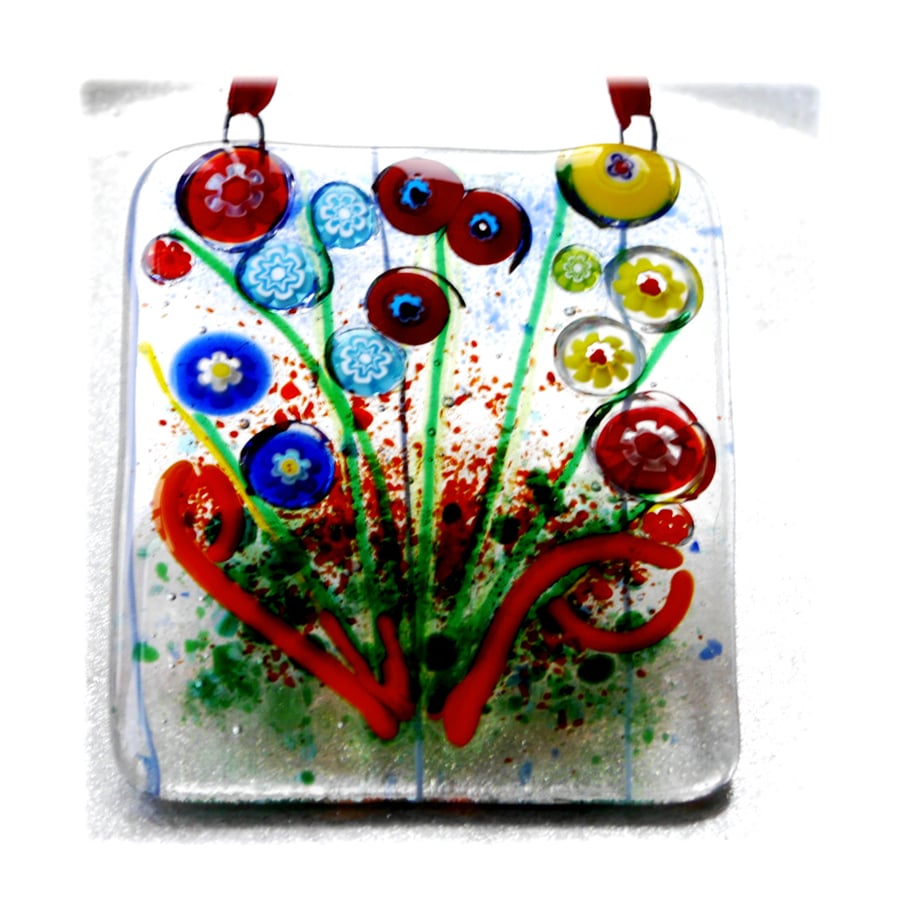 Millefiori Fused Glass Suncatcher Bunch of Flowers 002 Yellow