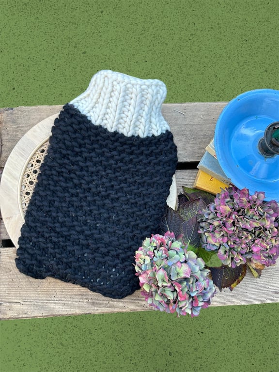 Hand knitted merino wool hot water bottle 