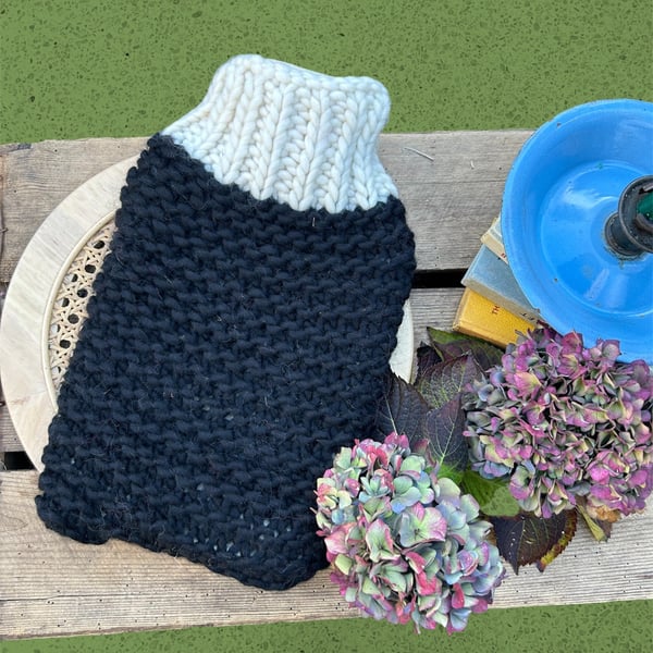 Hand knitted merino wool hot water bottle 