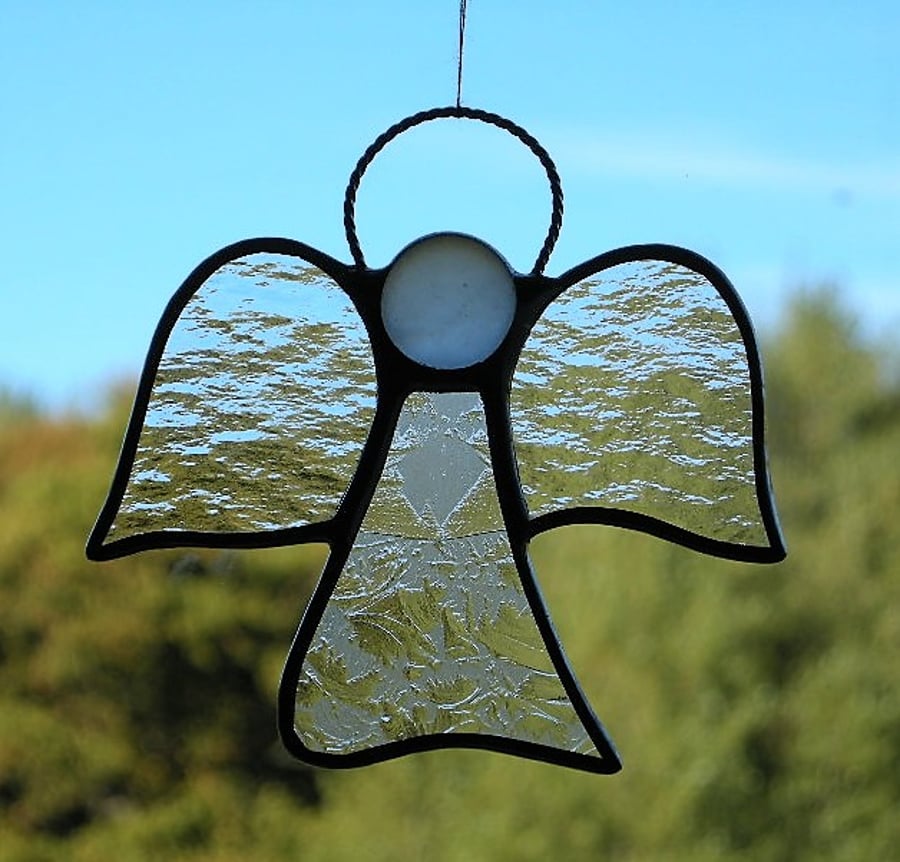 Stained glass suncatcher (Angel) abstract in two different textured glass
