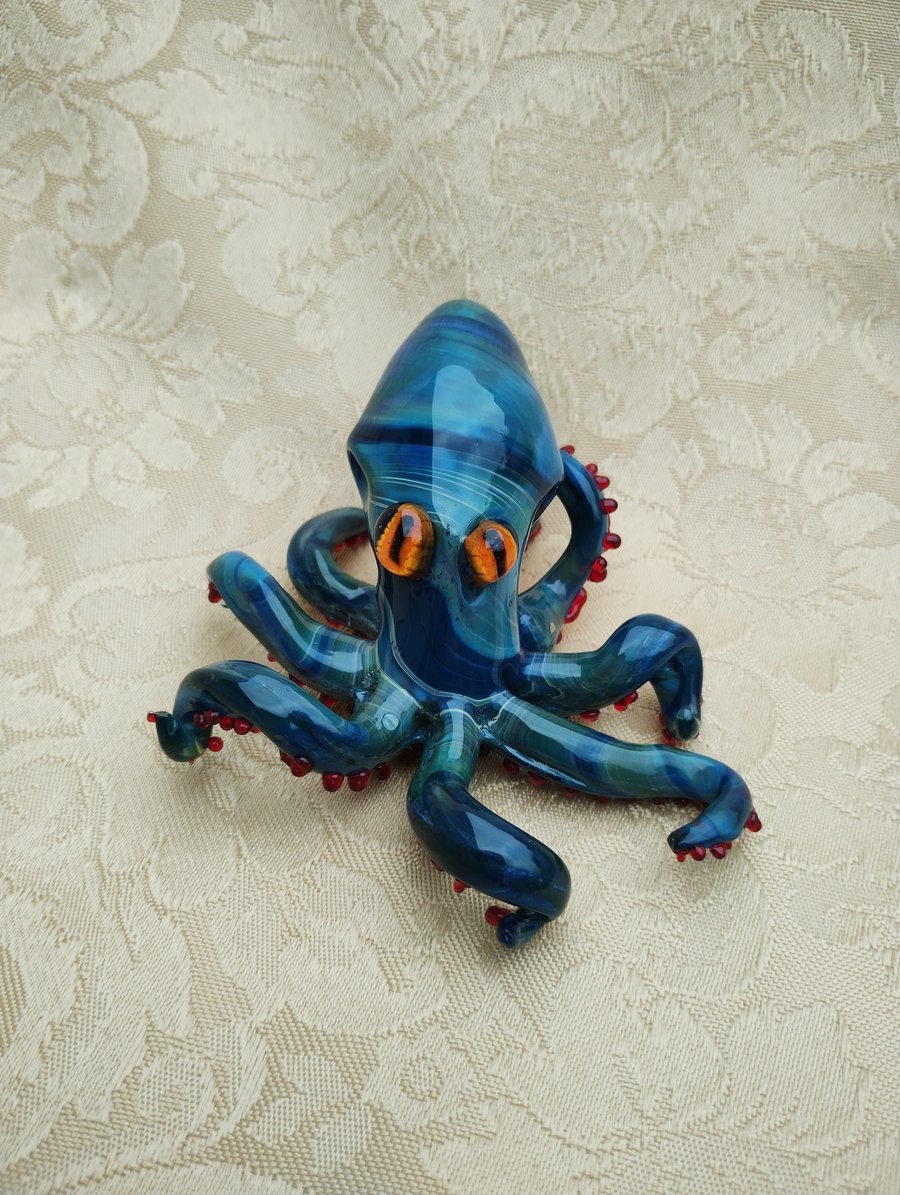 Lampwork Blue Green Glass Octopus Ornament