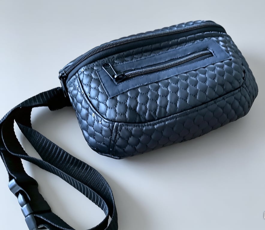 Bum bag ,waist pack, belt bag or crossbody bag in  black quilted leather