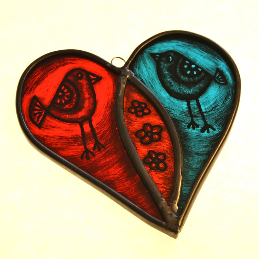 Love Birds Heart Sun Catcher