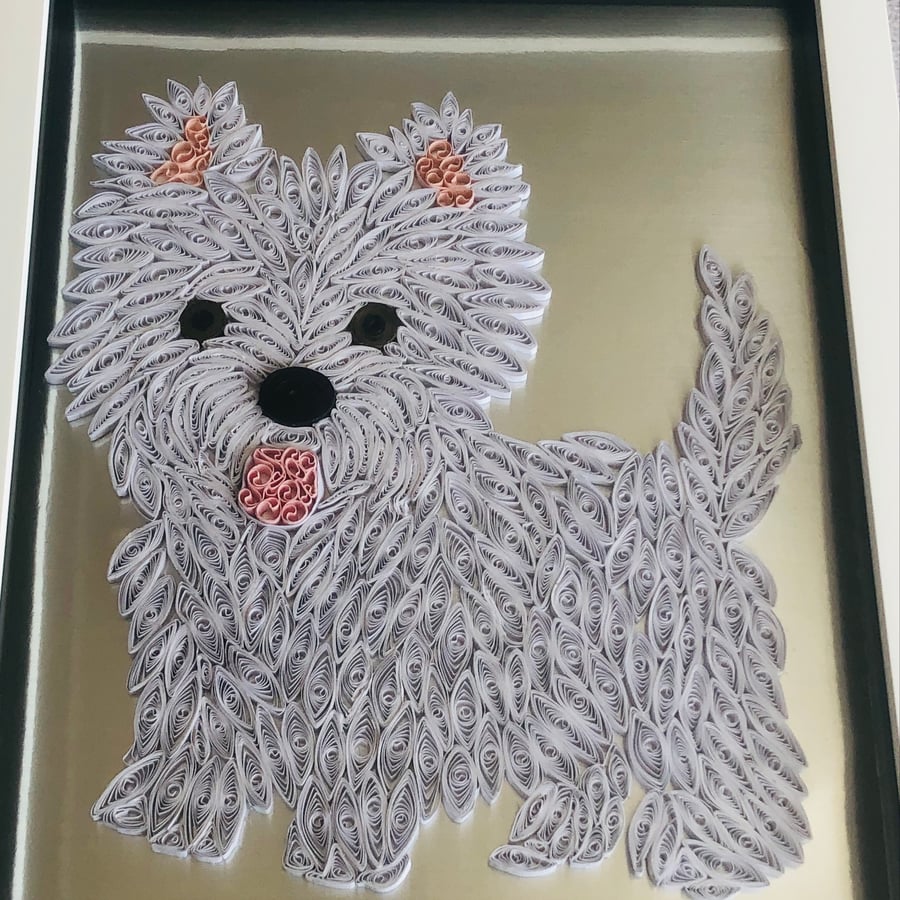 Westie dog quilled picture for wall