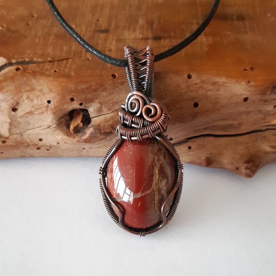 Red Jasper Wire Wrap Pendant, Copper Necklaces, Birthday Gifts For Women