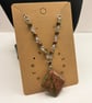 Unakite Pendant Gemstone Beaded Necklace, Square Shaped Stone - Image 3