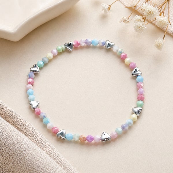 Dainty Pastel Love Heart Crystal Bracelet 