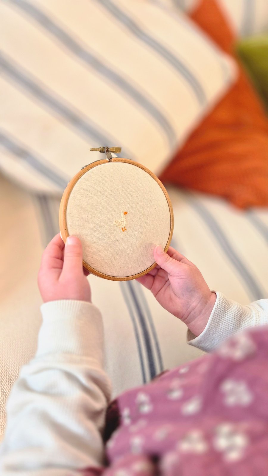 Tiny duck Embroidery Hoop - Hand stitched keepsake personalisation available
