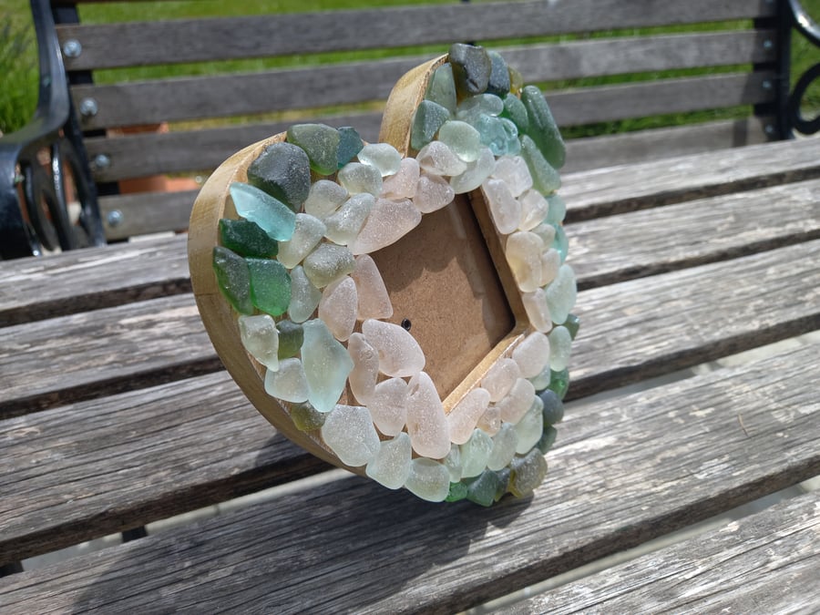 Heart sea glass picture frame