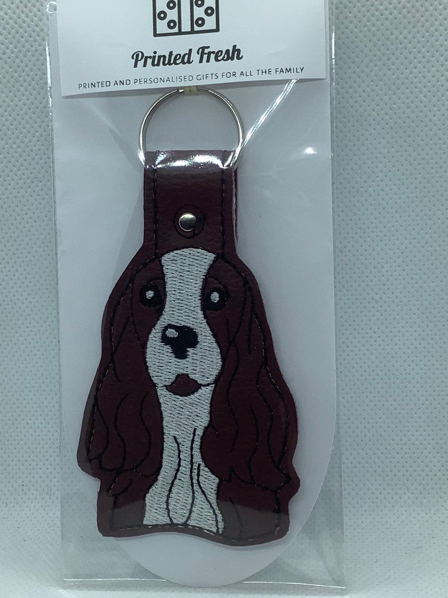 Embroidered Faux Leather Spaniel key ring