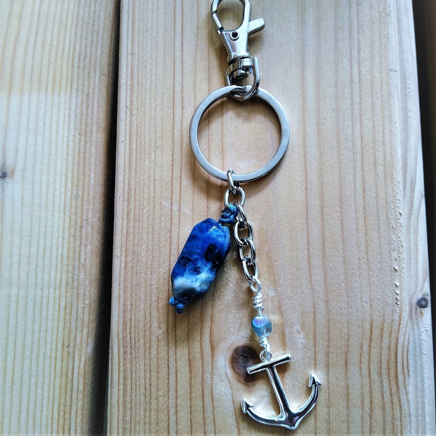 Silver Anchor and Ocean Jasper Gemstone  Keyring or Bag Charm