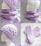 Lilac hand-knitted Aran Cable matching set, hat, cowl & fingerless mitts - Image 2