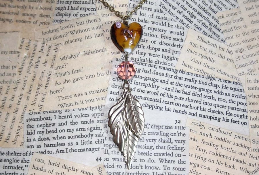 Glass Heart Leaf Charm Gold Necklace