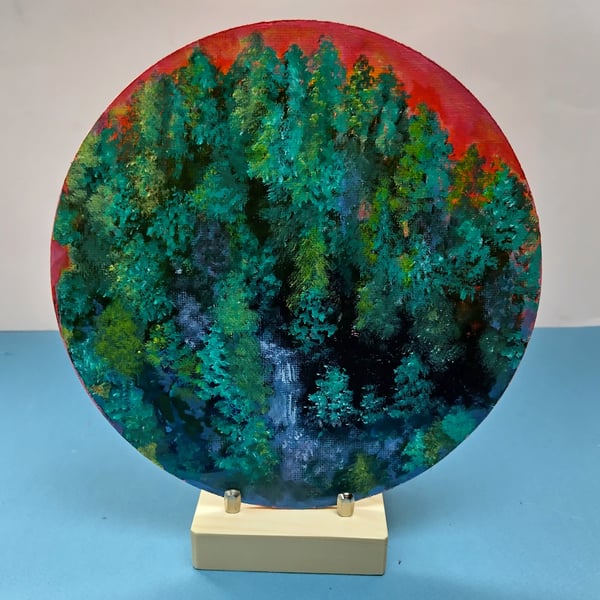 Treetops  - an original painting supplied with a wooden display stand