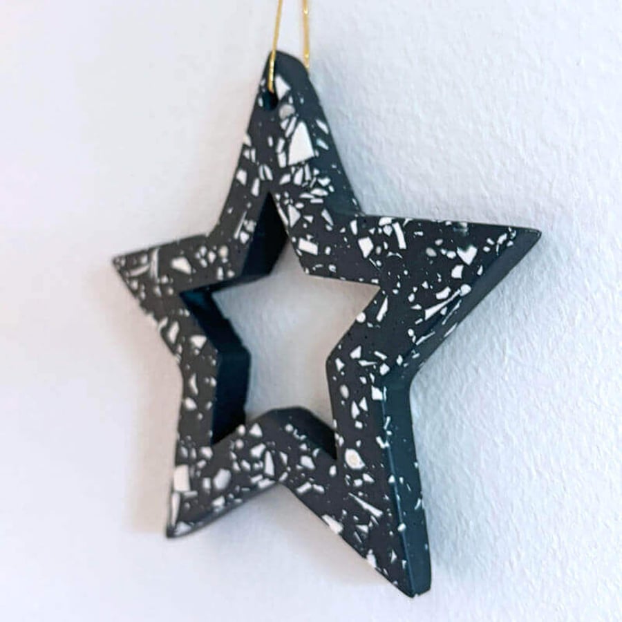 Star Navy Terrazzo Christmas Ornament, Rainbow Eco Sustainable Modern Xmas Gift