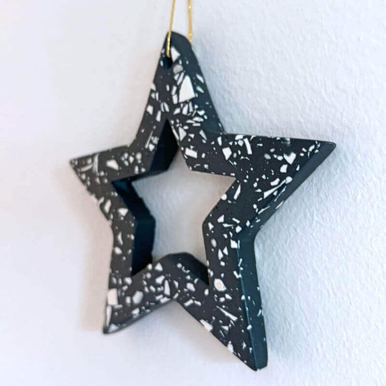 Star Navy Terrazzo Christmas Ornament, Rainbow Eco Sustainable Modern Xmas Gift