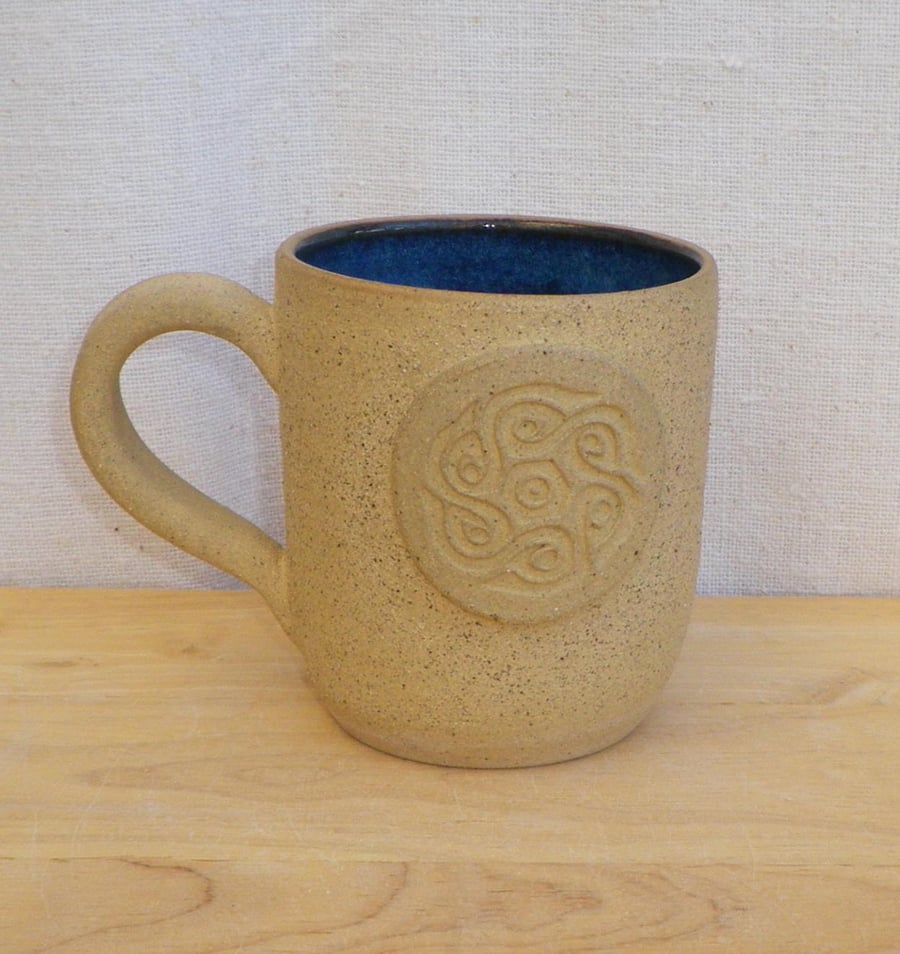 Coffee mug tea cup celtic knotwork motif hand thrown in stoneware 