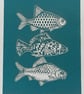 Fish  Original linocut print green ,  - Image 3