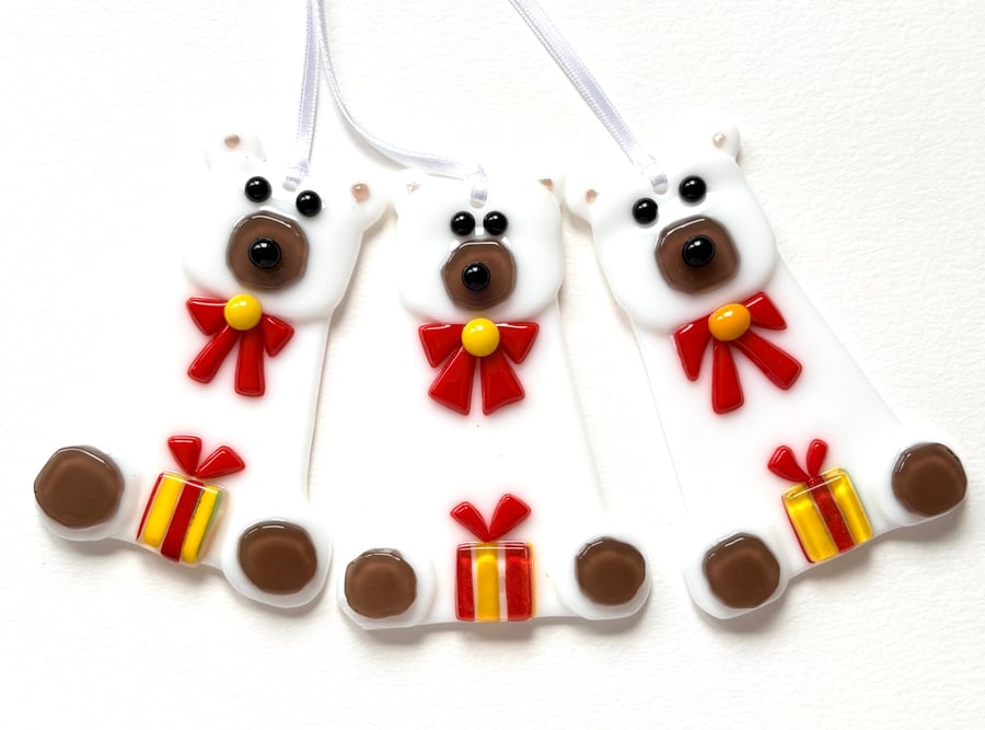 Polar bear fused glass Christmas decoration 