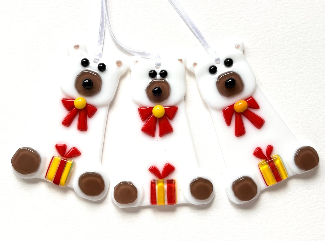Polar bear fused glass Christmas decoration 