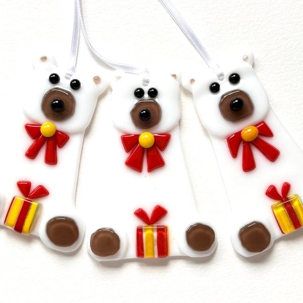 Polar bear fused glass Christmas decoration 