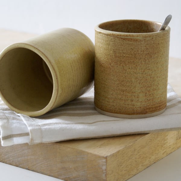 SECONDS SALE - Set of two beaker cups glazed in natural brown and pepper yellow