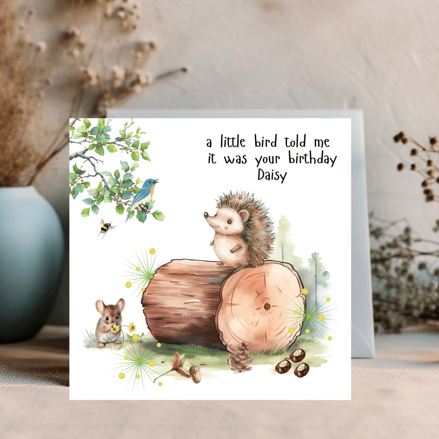 Woodland Animals, cute card can be personalised 