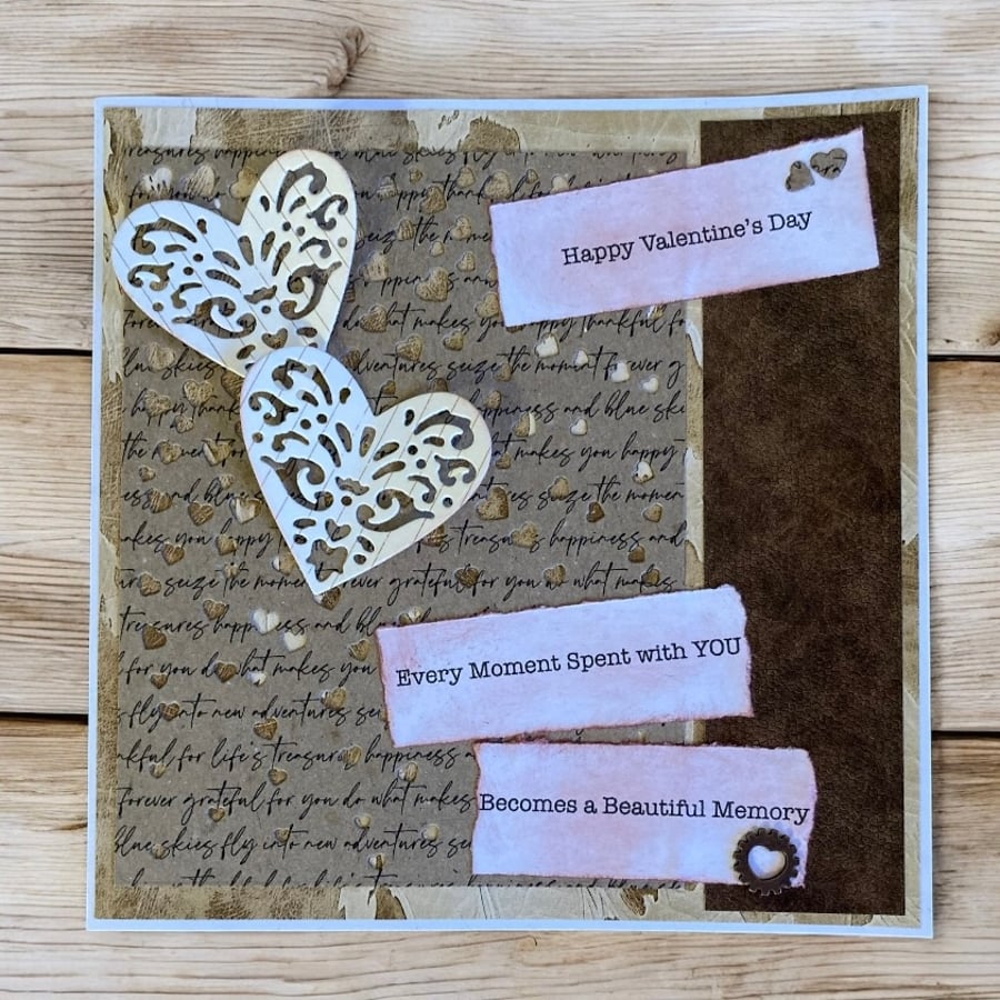 Valentine’s Card – Leather Effect & Die-Cut Heart Design With a Steampunk Vibe
