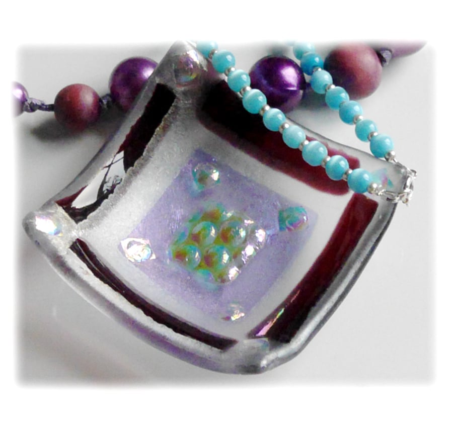 Earring Dish Fused Glass 7cm Plum Deep Dichroic