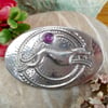 Greyhound Brooch, Silver Pewter with Amethyst, Art Deco Inspired