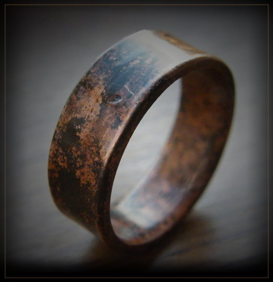 Burnt copper distressed black and red handmade ring
