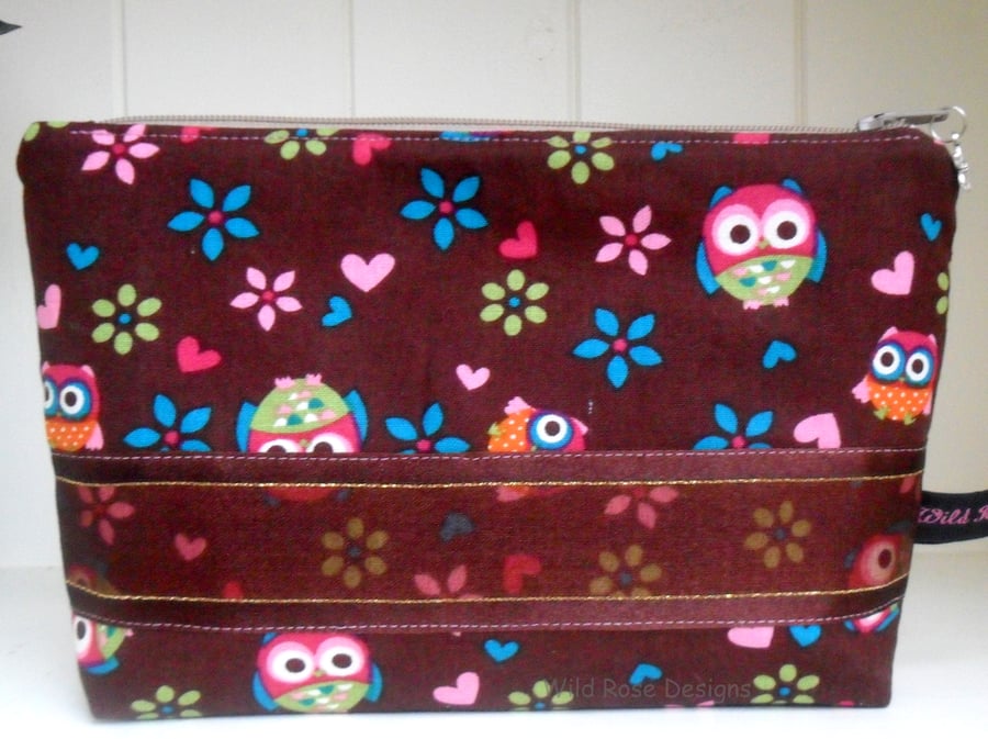 Make up bag in an Owl print fabric
