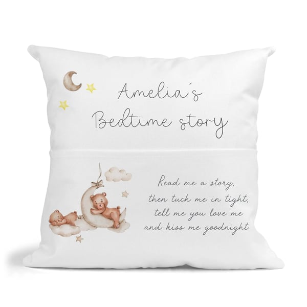 Personalised Teddy bear Bedtime  Filled Cushion -  Nursery Cushion - 
